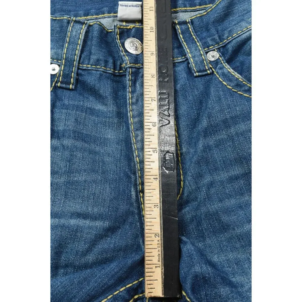 True Religion Slim Flap Gold Big T Jeans Mens 33 Blue Straight Leg Denim